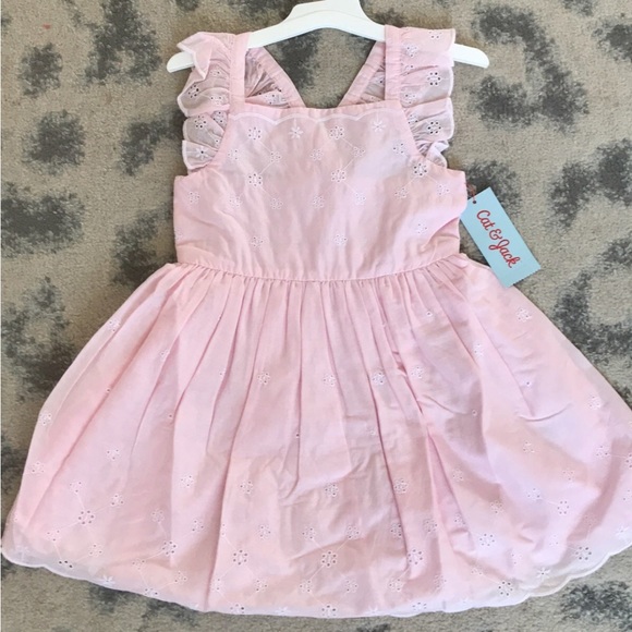 Cat And Jack Pink Scalloped Eyelet Dress Size 4T - Picture 1 of 2